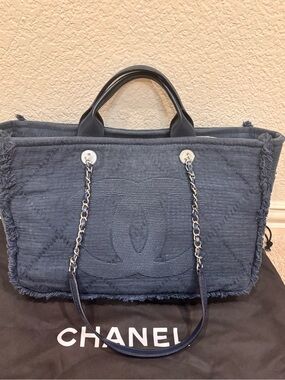 Chanel Navy Denim Deauville Large Tote